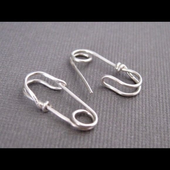 Sterling Silver Safety Pin Earrings, Artisan Crafted - Picture 1 of 6